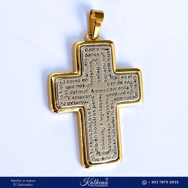 Dije Medalla Cruz Padre Nuestro en acero inoxidable