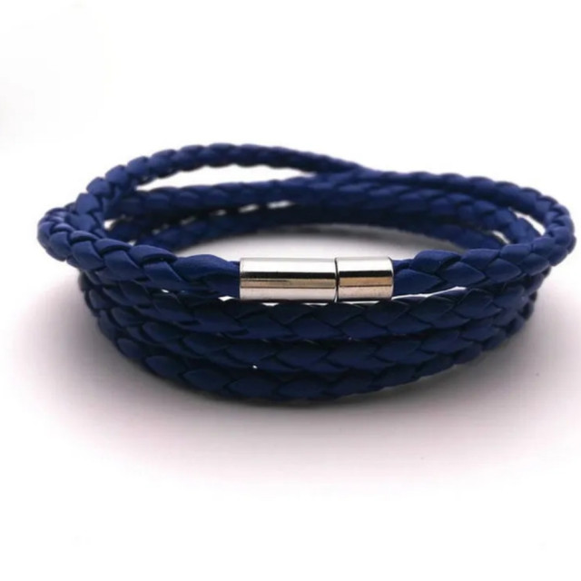 Pulsera de cuatro vueltas de cuero azul