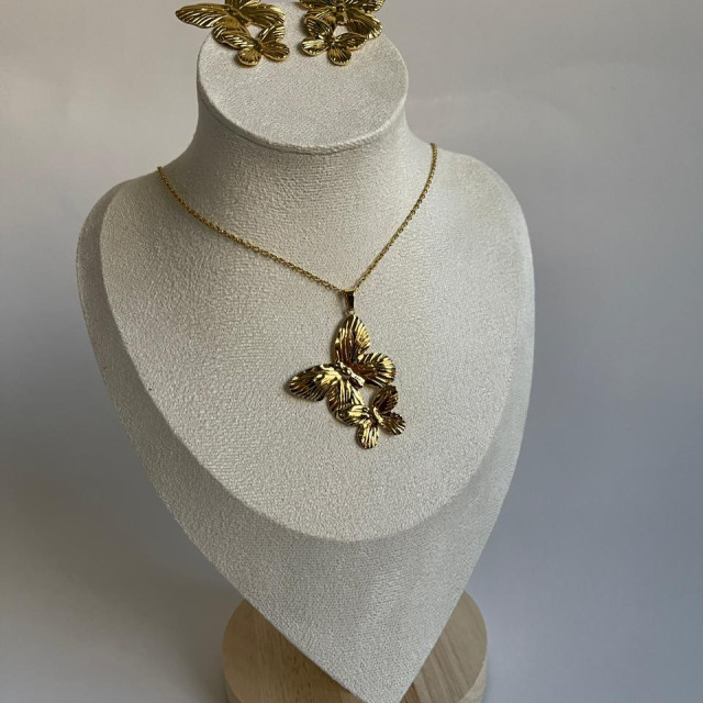 Set Flor con perla acero inoxidable 